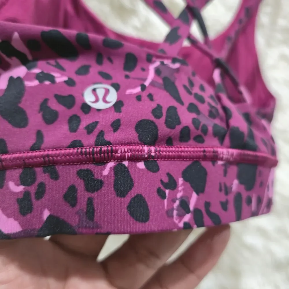Lululemon Full Coverage Sports Bra Energy Camouflage Maroon Print Wire-Free Sz 6